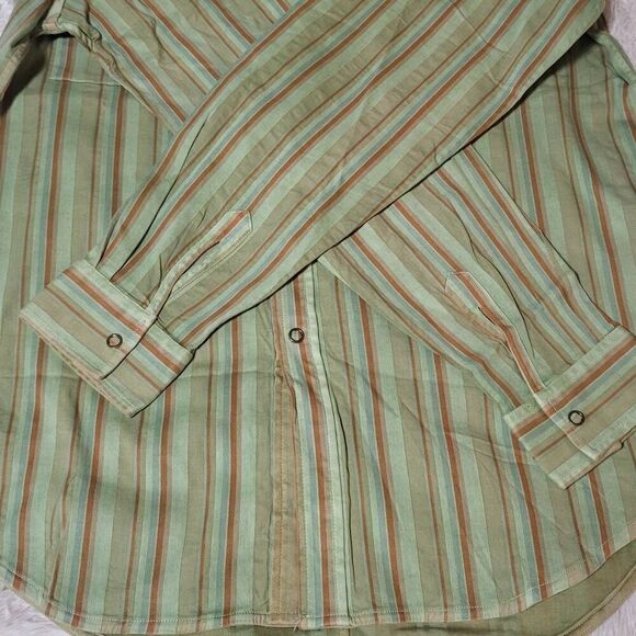 Men's stripe green stripe long sleeve button-up with chest pocket shirt L - Picture 5 of 6
